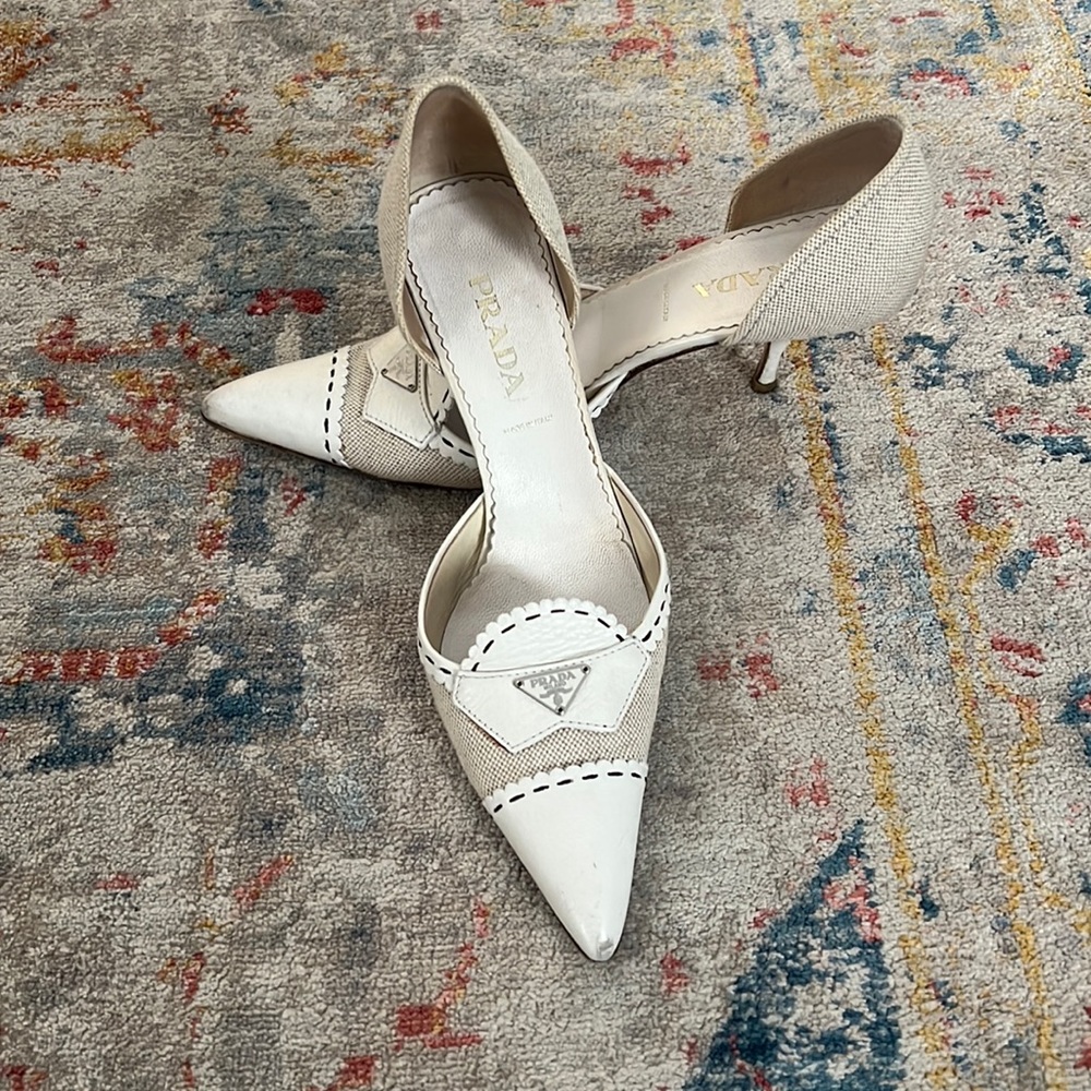 Prada leather and fabric d’orsay heels